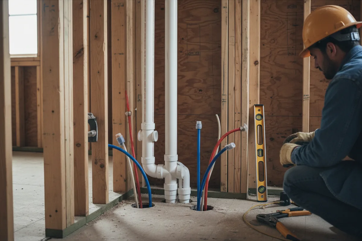 Drain and supply rough-in during Sump Pump Repair in Enigma
